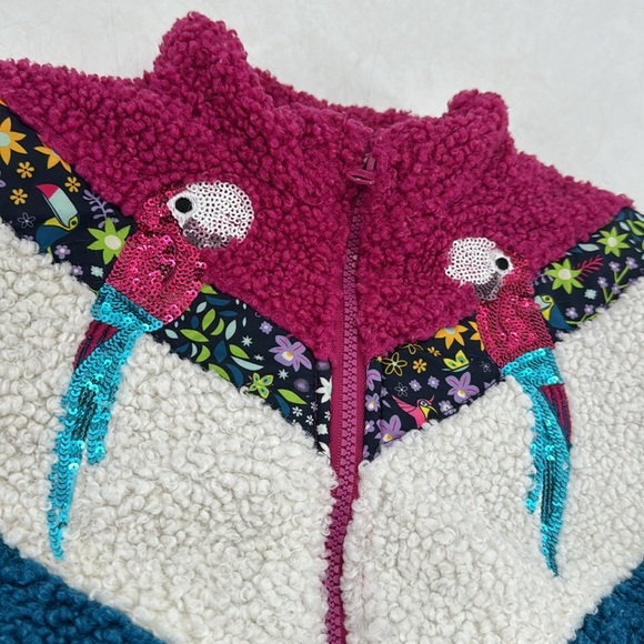 Disney Encanto Sherpa Sequin Bird Print Floral Colorblock Cozy Zippered Jacket - Picture 3 of 11